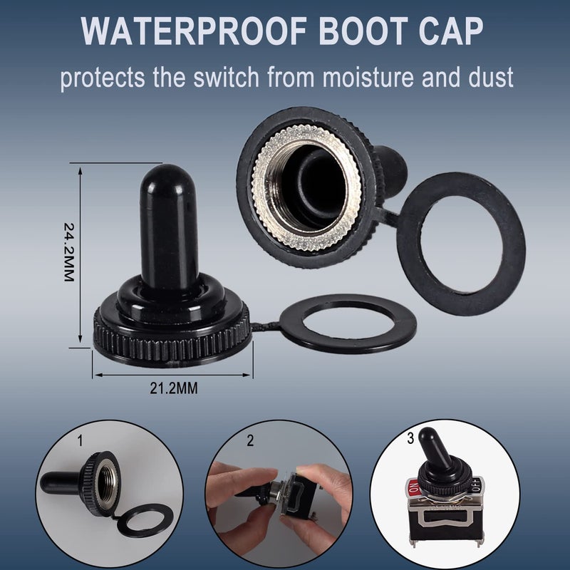 DMWD 2pcs Heavy Duty Rocker Toggle Switch 30A 12VDC 20A 120VAC SPDT 3 Pins 3 Positions ON-Off-ON Latching with Waterproof Boot Cap with pre-Wired Cables for Auto Car Truck Boat Marine - Image 5